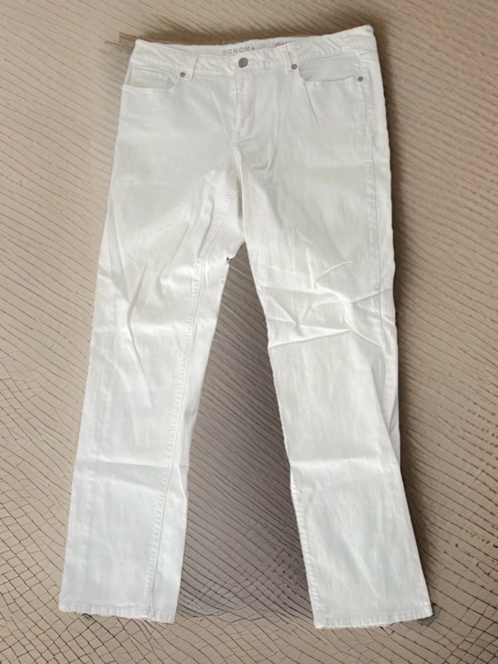Sonoma Straight Leg Mid-Rise Jeans Womens Size 14 White Solid Denim Stretch